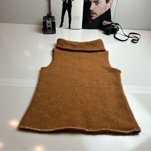 Copper Key Tan Knit Turtleneck with gold thread throughout